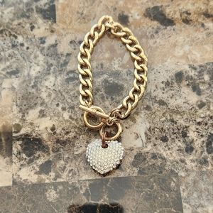 Rhinestone Heart Charm Chain Bracelet